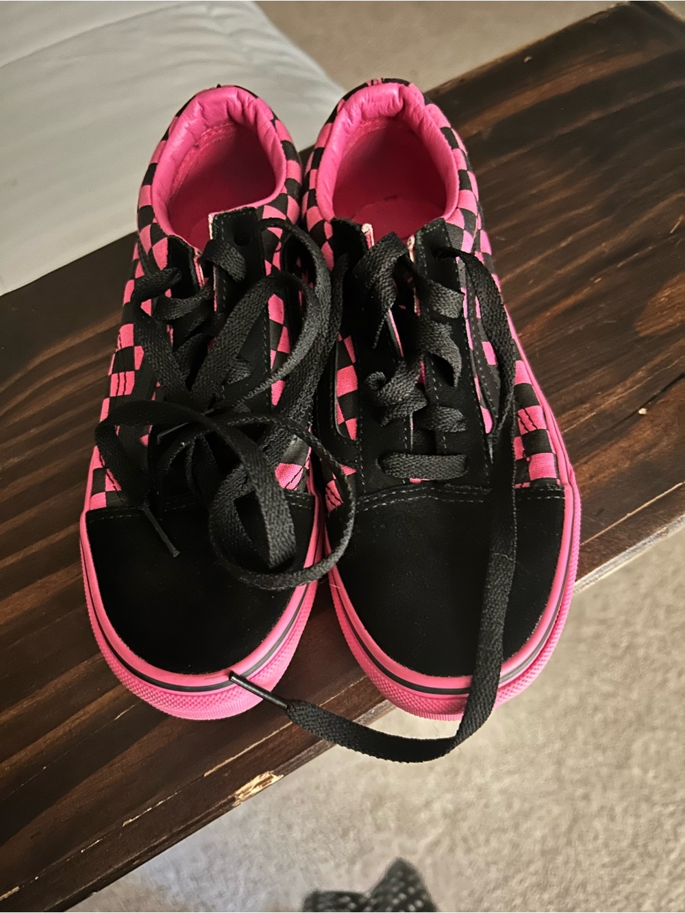 Vans Kids Black and Pink Checkerboard Low Top Sneakers